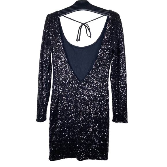 La Cite V-Back Sequin Mini Dress Black Medium - Picture 5 of 12